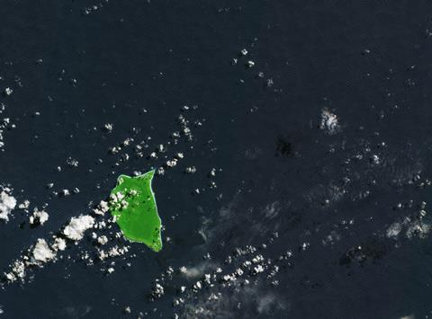 Aerial view of Henderson Island in the South Pacific from space