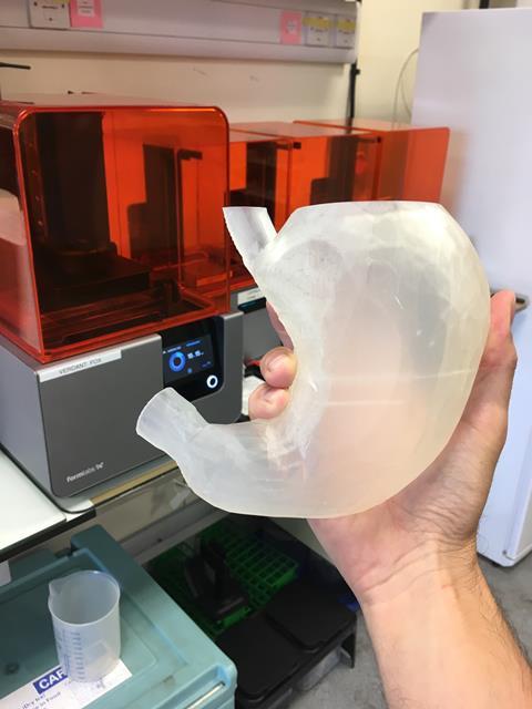 3D printed stomach made by Stephen Hilton's group at UCL