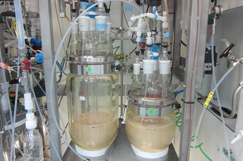 Photograph of continuous crystallizers during processing