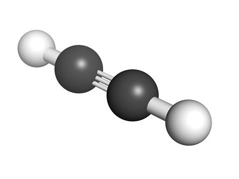 Acetylene (ethyne) gas welding fuel, molecular model