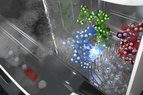 An illustration showing a dishwasher for molecules