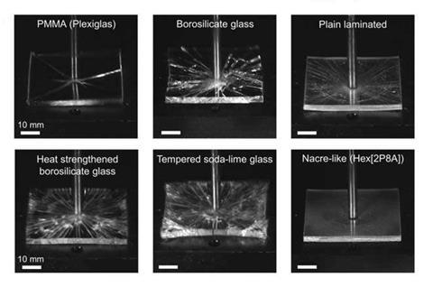 An image showing impact tests on large nacre-like panels