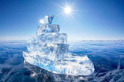 A photograph of a ship made out of ice