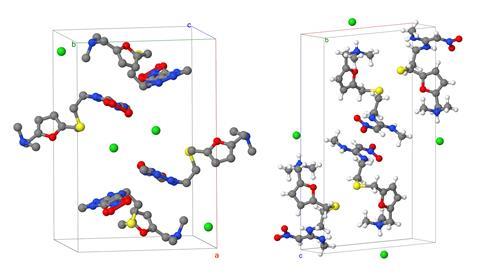 Two 3d molecular representations of crystal structures