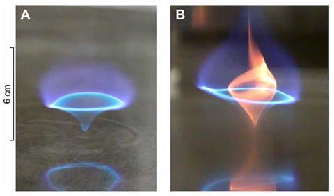 An image showing the blue whirl observed in experiment