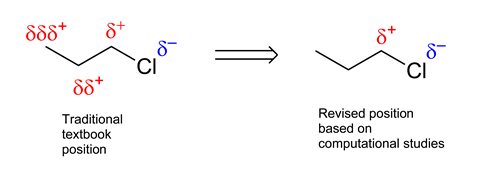 Chloroalkane chain comparing interpretations of charge distribution