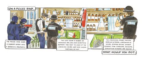 NCEC cartoon strip - on a police raid (1216CW)