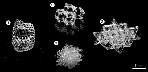 An image showing transparent and dense BPS glasses obtained by sintering 3D printed porous objects