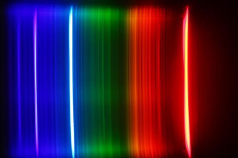 Atomic spectra of hydrogen gas as observed through a diffraction grating