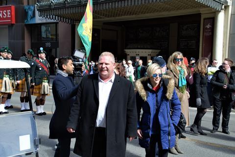 Mr. Doug Ford, the newly elected leader of Conservative Party joined the crowd during the Saint Patrick Day Parade in the city in March 2018