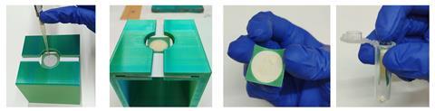 Experimental set up showing a green box holding a piece of filter paper