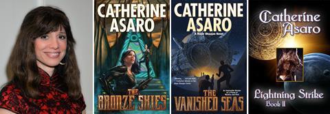 An image showing Catherine Asaro and the covers of her books