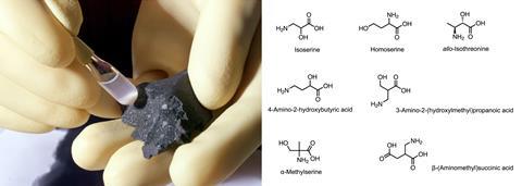 Murichison meteorite and some of the amino acid structures identified 