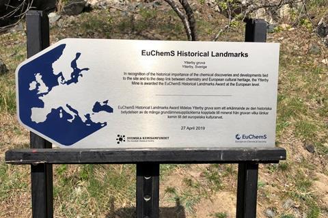 An EuChemS Historical Landmarks sign