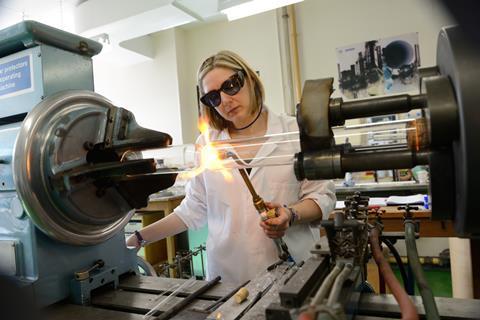 Abigail Storey, glass blower at the University of York, UK