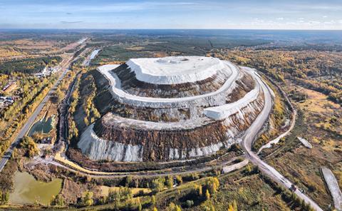 An image showing the White Mountain - large open air phosphogypsum waste storage near Voskresensk, Moscow oblast, Russia