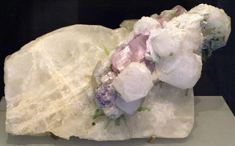 An example of the mineral Pollucite on display in the Vale Inco Limited Gallery of Minerals at the Royal Ontario Museum.