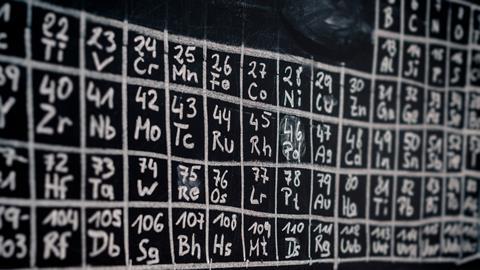 An image showing a periodic table drawn with chalk on a board