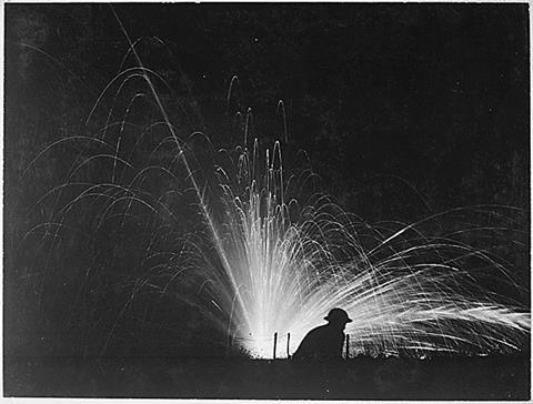 Night attack with phosphorus bombs in maneuvers. First Corps School. Gondrecourt, France. 15 August 1918