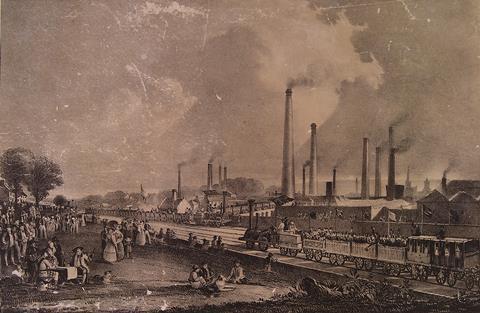 St.Rollox Chemical Works at the opening of the Garnkirk & Glasgow railway in 1831, by D.O.Hill