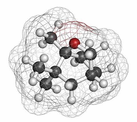 An image showing the structure of eucalyptol, which is the eucalyptus oil molecule