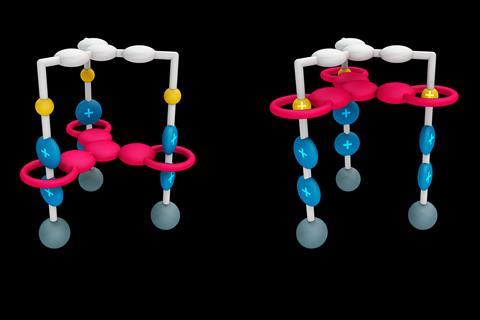 A nano elevator in up and down positions