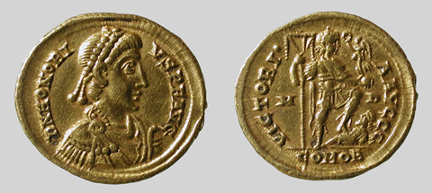 Gold Solidus Honorio  Mediolanum 394 395 AD