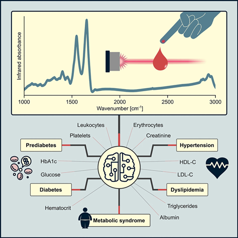 A diagram showing infrared absorbance used to test blood for diabetes, metabolic syndrome and dyslipidemia