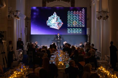 Liam Ball giving a presentation at the Blavatnik banquet