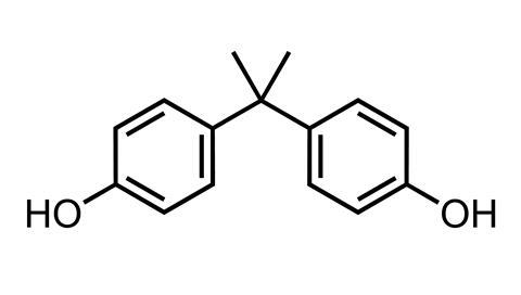 Molecular structure of bisphenol A, systematic name 2,2-bis(4-hydroxyphenyl)propane