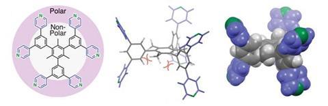 Py6Mes has a propeller shape with a symmetry group of D3h, which carries a polar outer shell composed of six pyridyl (Py) units for sterically protecting the nonpolar aromatic core