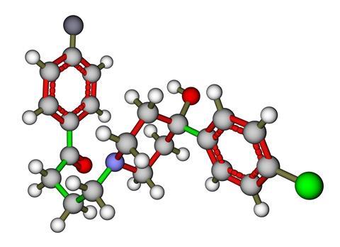 Antipsychotic haloperidol molecular structure. The drug used to treat schizophrenia and hallucinations 