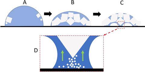 A diagram of salt crystals forming above a solution