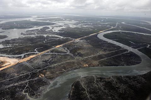 An aerial image showing pollution in the Niger Delta