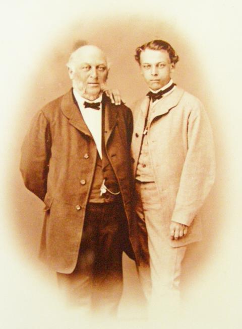 Ernst Büchner (right) with his father Wilhelm, Pfungstadt, Germany, c. 1865