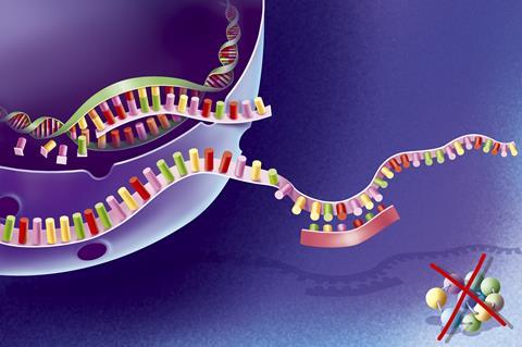 A concept art showing a stylised DNA strand with the base pairs shown as colourful sticks