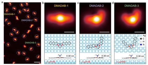 An image showing isomers of DMADAB on the Ag(100) substrate