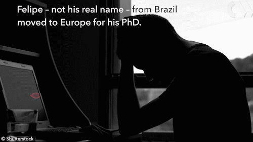 gif showing silhouette of man feeling anxious in side profile with quote of his own words